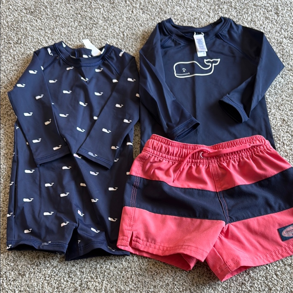 Kids Swim Set - Navy and Red Whale Design